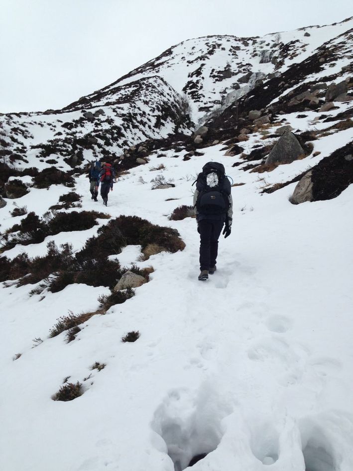 Making our way through the snow. Laura just in front of me.