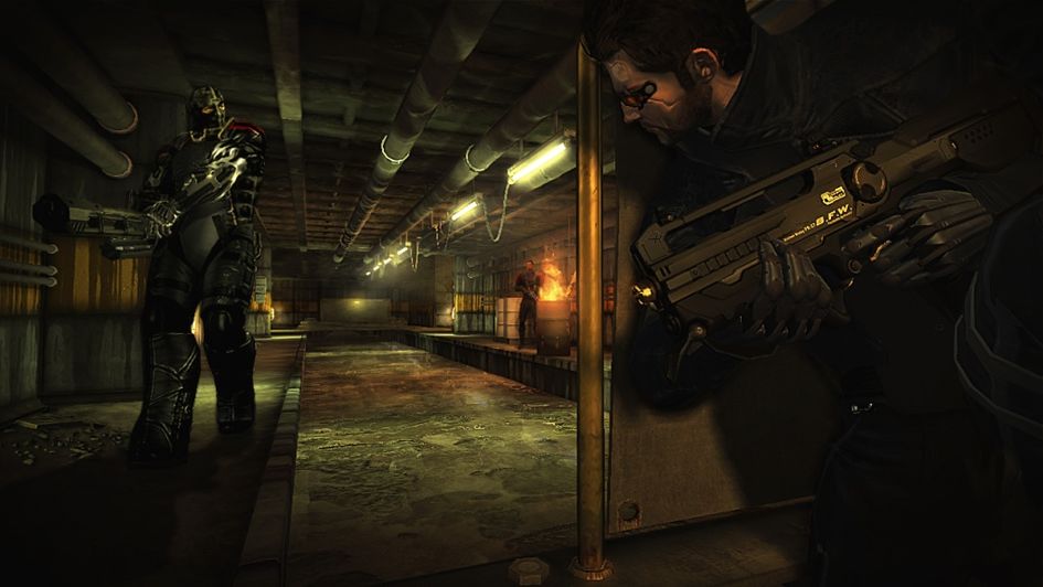 Crouching behind a wall in Deus Ex